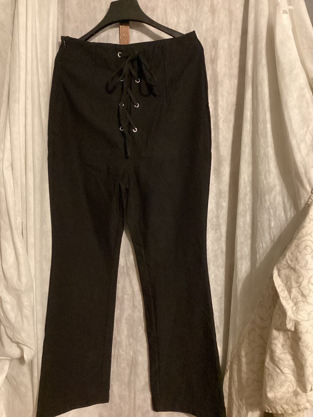 Zaful Forever Young Chic Y2K So Black Nylon Pants Lace Up 90's Women’s SZ S